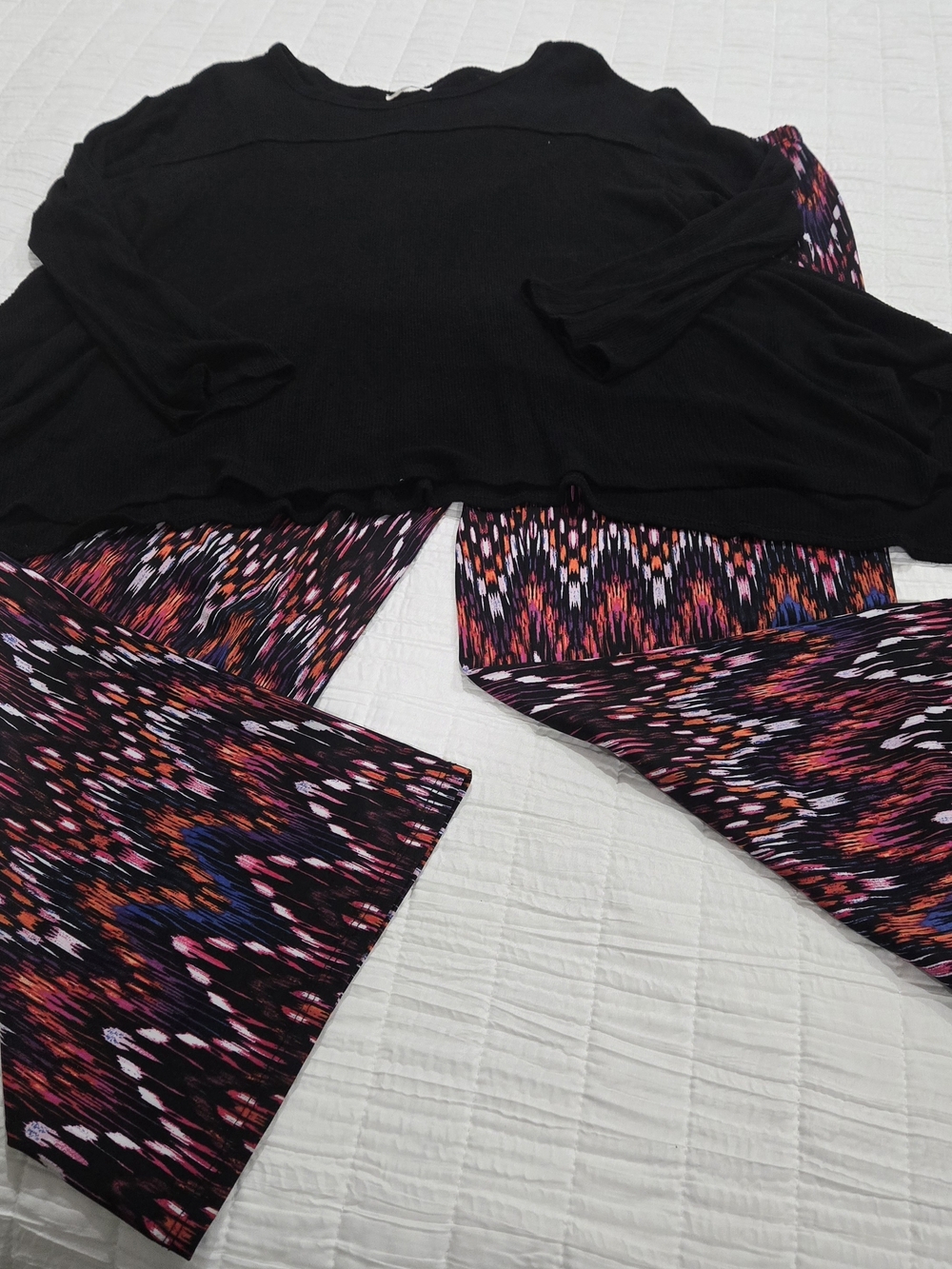 Black Long Sleeve Top with Pink & Orange Patterned Pants
